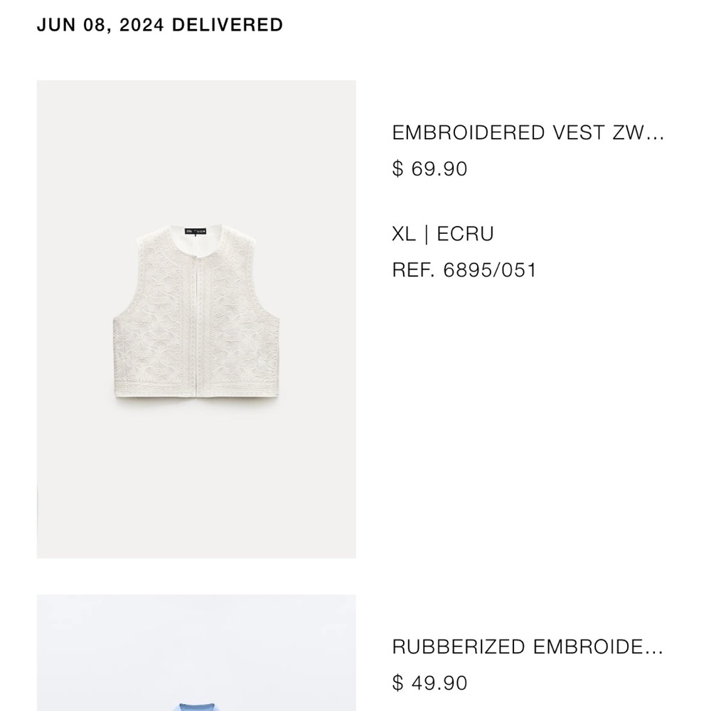 Zara Off-White Vest *** Embroidered***